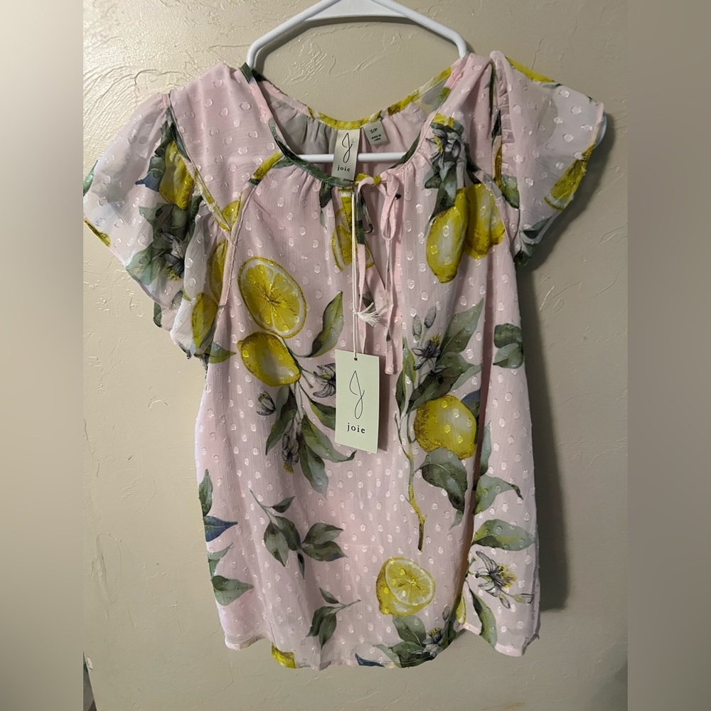 Joie Pink and Yellow Blouse Vibrant and Stylish lemon floral small
